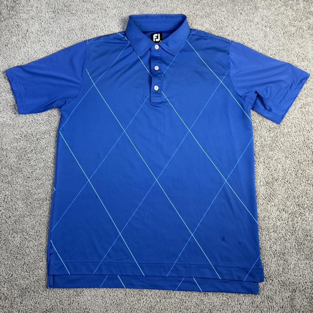 FootJoy Polo Shirt Mens M Blue Polyester Argyle Golf Moisture Wicking Active